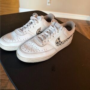 Nike White Sneakers with Leopard Print